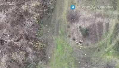 Ua pov: Ukrainian drone destroys two locations full of AT mines in Zaporozhia Region that were allegedly being used by Russian forces to mine the fields. Sound effect of explosion was added by source to silent drone footage
