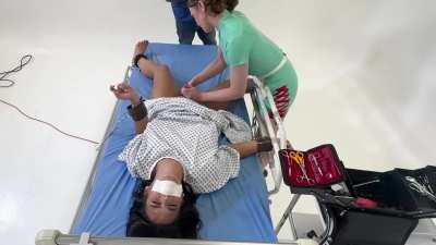 Latex Medical Play: Latina in restraints, Gagged And Made To Orgasm