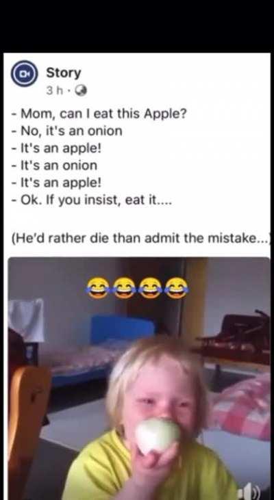 Kid eats onion insisting its an apple