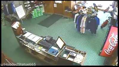 Steve falls off the cliff thru the ceiling