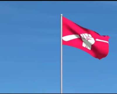 Our beautiful resistance flag (Made by u/DeadEnds9) flowing in the wind and blue sky
