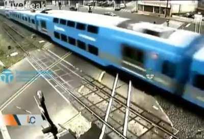 The train blew up a pickup truck.