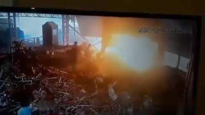 Worker falls into furnace