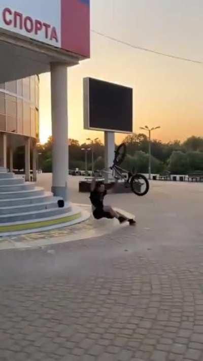 At jumping down the stairs with a BMX