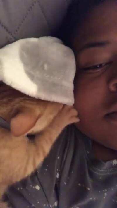 Sorry it’s only one hand of kneading, but he was determined and it seemed rude to interrupt.