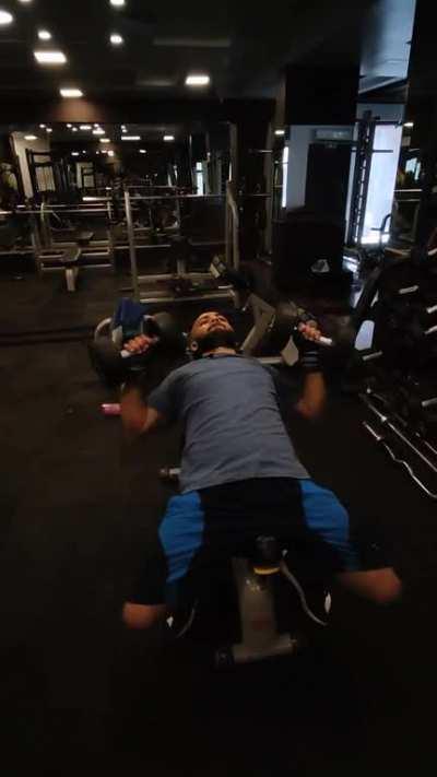 Form check please. Been doing barbell bench press till now which causes a slight discomfort in the left shoulder, thereby switching to dumbbell press.