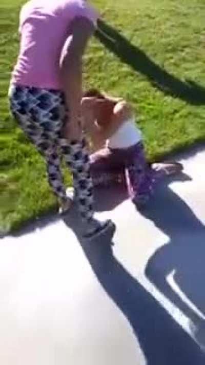 Pink shirt beat the brakes off of this girl