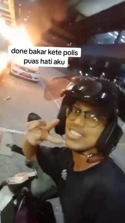 Tiktok guy showing off himself burning down a police patrol car at Mutiara Damansara MRT station