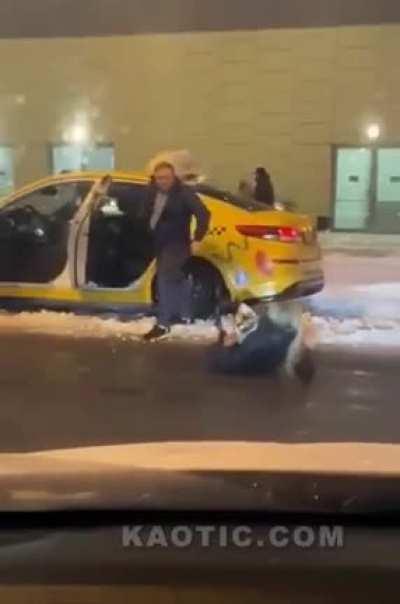 Entitled woman kicks a cab and gets knocked down