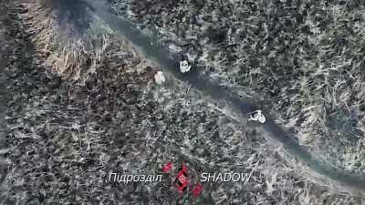 Shadow unit hits a Russian soldier in the neck with a drone dropped explosive. Avdiivka direction, November 2023.