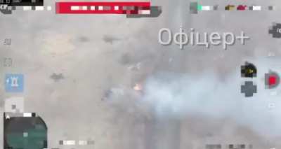 Drone footage by the Ukrainian 59th Motorized Brigade shows an attack on a Russian tank with a FPV quads near Pokrovsk, Donetsk Oblast.