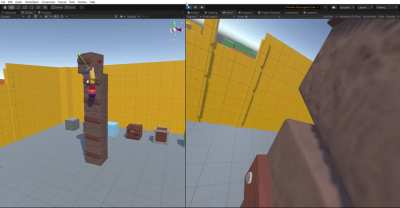 [Magitek VR] Climbing a stone block tower, the tower reacts to player body position and weight