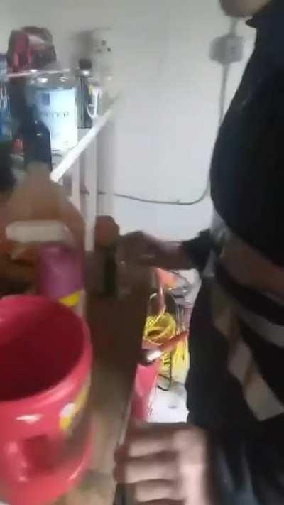 MGK NEPHEW trying to get his buzz on before mowing the lawn.