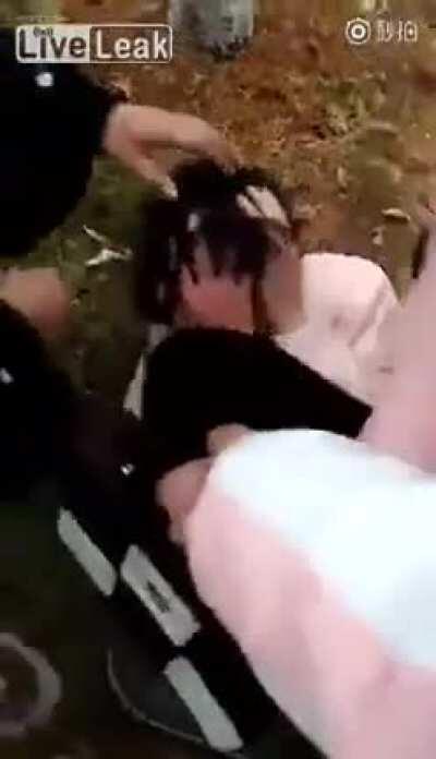 Girls humiliate and bully smaller girl. [Trigger/PTSD warning]