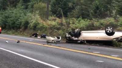 Idiot without seatbelt is lucky to be alive after he's thrown from his somersaulting convertible. Please don't speed down bumpy hills