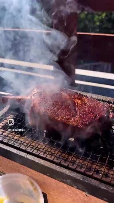 Day off fun. Dry aged, bone-in ribeye on binchotan.