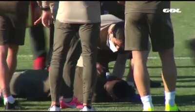 Moussa Dembele of Atletico Madrid collapsed today on the training pitch