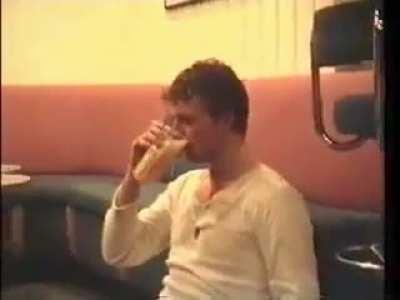 He purge and drinks again