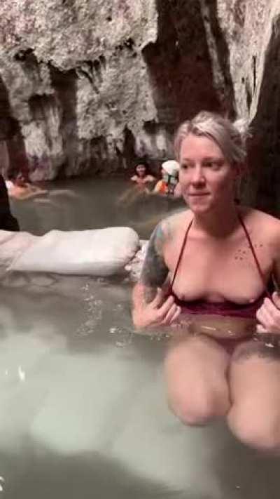 There were so many people at the hot springs yesterday!! Just had to sneak a titty flash [gif]