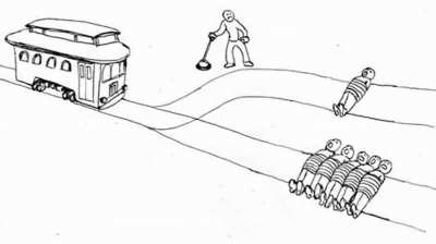 An oncoming trolley is going to run over- wait- holy shit did you see that?