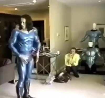 Nicolas Cage testing the Superman costume for Tim Burton's canceled movie Superman Lives, 1997