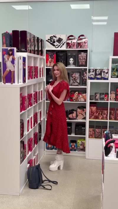 Flashing my tits in shop