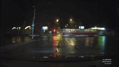 Tram hits Police Car