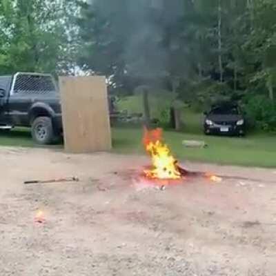 Idiot + Sledgehammer + Paint Can + Fire = IdiotNearlyDying