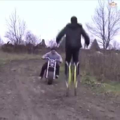 Jumping over a motorcycle