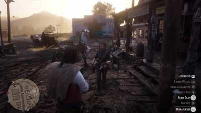 Some tryhard looking dweeb gets kicked by my horse and tries to shoot it. Not on my watch!