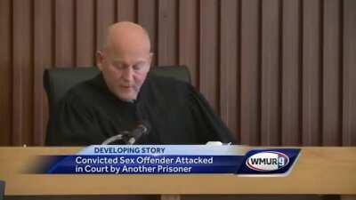 Sex offender attacked in court. Headbutt of righteousness.