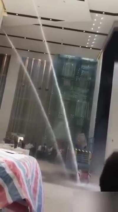 Sprinklers lose their effectiveness at high ceiling spaces. For fire protection, these "Water monitors" are used instead to target and shoot jets of water directly at the fire source