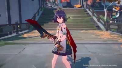 Yunli smashes Firefly with her massive sword 