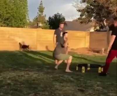 He is trying hard at...