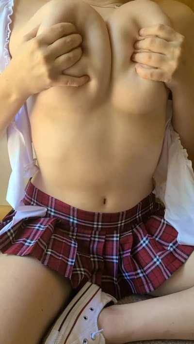 i love how easy it is to reveal my perfect perky boobs in this school girl's uniform (18f)