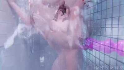 D.Va in a shower with a large dildo