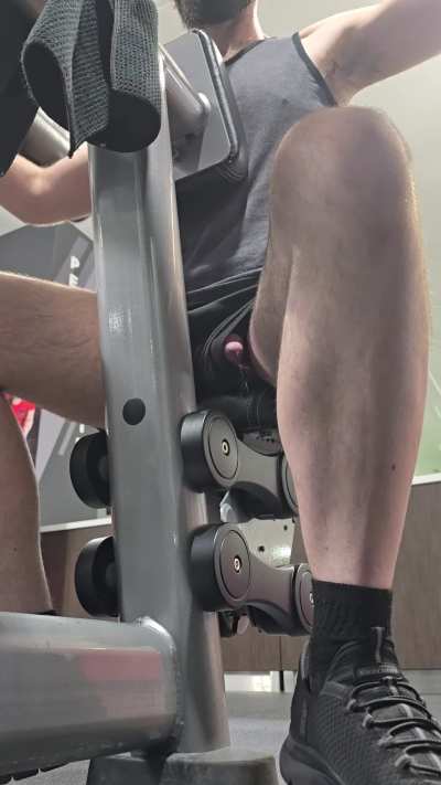 My little dick leaking at the gym