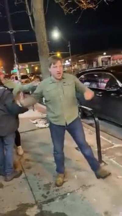 Local Proud Boy chapter leader racially attacking a woman