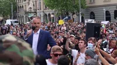 Former police officer delivers a powerful message to his old colleagues at a protest in Melbourne, Australia. 