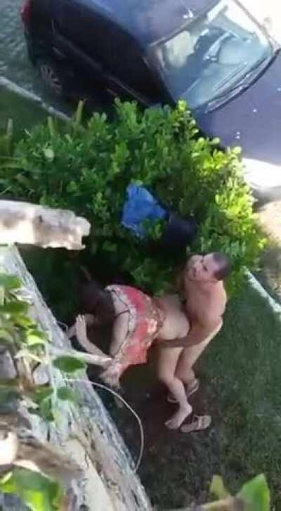 Couple Caught Fucking Behind A Bush