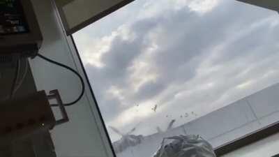 Medical helicopter experiences a malfunction and crashes while landing on a Los Angeles hospital rooftop yesterday. Wreckage missed the roof’s edge by about 15 feet, and all aboard survived.