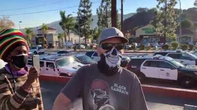 Trump supporter on Friday in Los Angeles expressing his intellect.