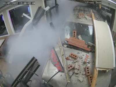 Poor woman gets hit with a load of bricks and a car. No fatalities