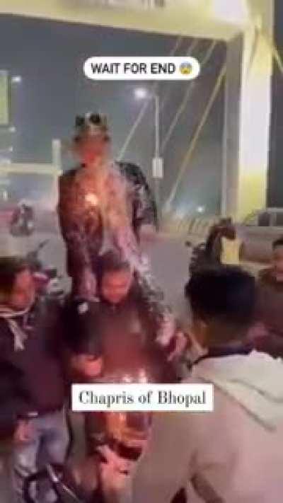 WCGW getting sprayed in foam while holding a sparkler in mouth