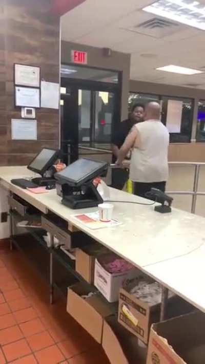 Man starts problem with Burger King employee, employee promptly finishes it.