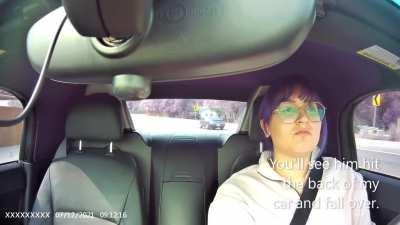 Bicyclist hits my car. Yells at me!!