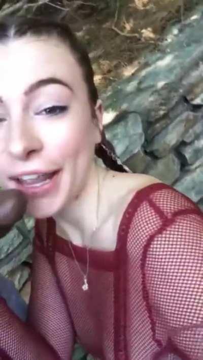 White girl sucks BBC in public