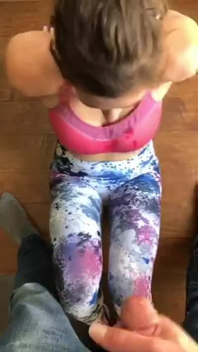 Sexy workout babe gets covered in cum