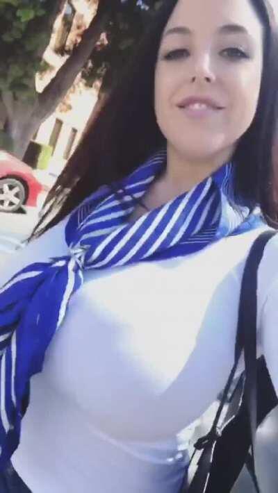 She can't hide her bouncing breasts