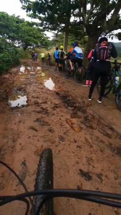 Going through the puddle to show 'em how it's done